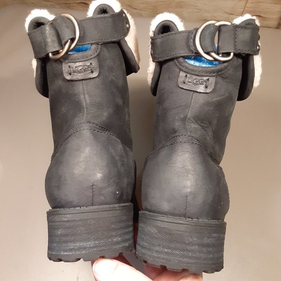 UGG women's 'Aldon' black leather & sheep wool lined moto motorcycle boots sz 10 - Picture 6 of 13